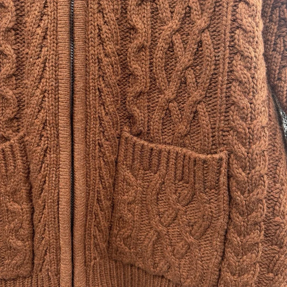 Botvela Chunky Cable Knit Full Zip Cardigan Sweater Men Small Rust NWT Fisherman - Picture 6 of 10